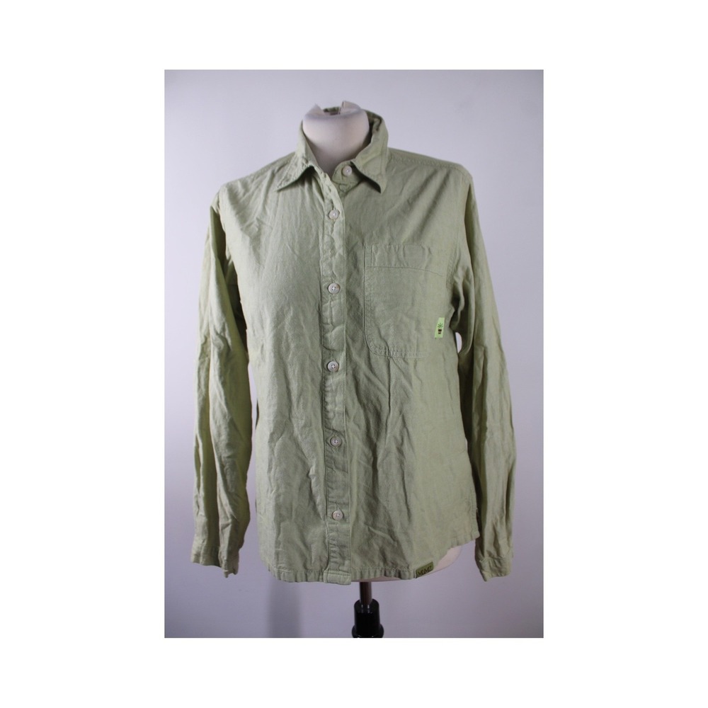 Buzz Off Size M Celery Green Button Up Shirt Insect Shield Roll Tab Utility